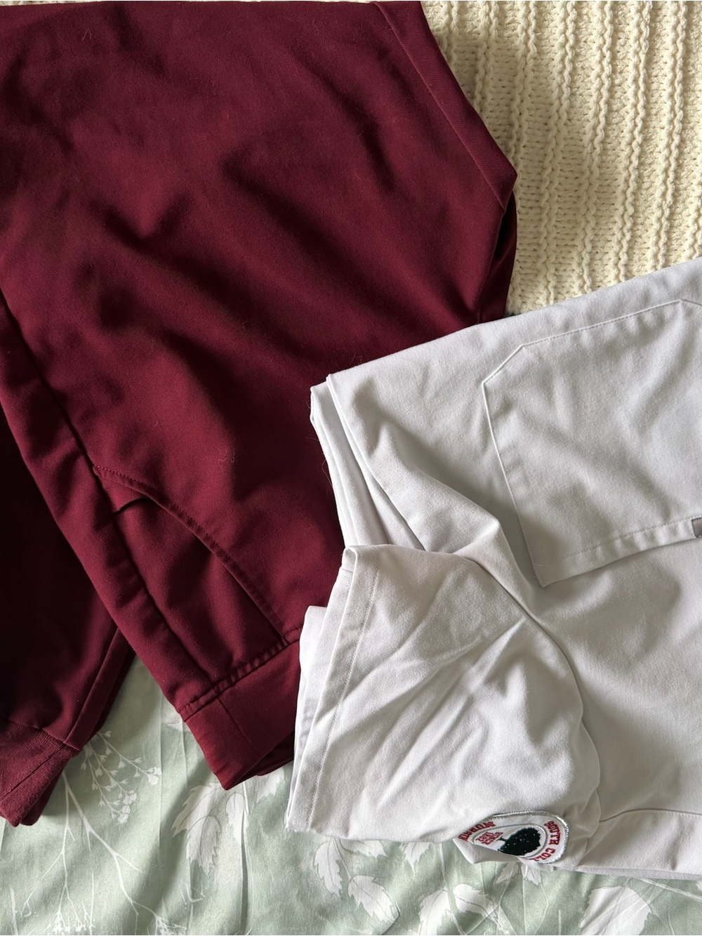 Figs Scrub Tops White & Joggers Burgundy